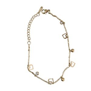 Dainty Cutout Heart Charm & CZ Station Bracelet in Gold-Tone Stainless Steel