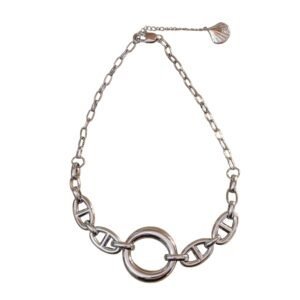 Chunky Hollow Mariner & Ring Statement Necklace in Polished Stainless Steel