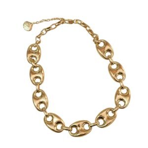 Bold Gold-Tone Coffee Bean Link Statement Necklace in Stainless Steel