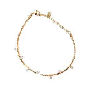 Sparkling CZ Drop Chain Bracelet in Gold-Tone Stainless Steel
