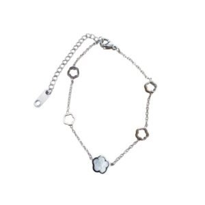 Dainty Cutout Flower & Shell Inlay Chain Bracelet in Stainless Steel