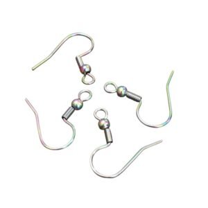 2x Pairs Iridescent Fishhook Earring Hooks with Coil and Bead, Stainless steel, 20mm