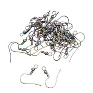 21 x Pairs Iridescent Fishhook Earring Hooks with Coil and Bead, Stainless steel, 20mm